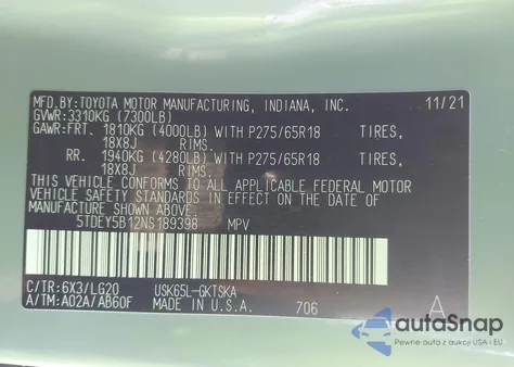 2022 Toyota Sequoia Trd Pro from USA, damaged, VIN 5TDEY5B12NS189398